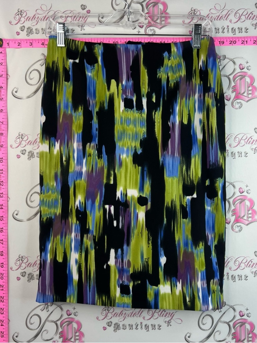 cleo Pencil Skirt Abstract midi Brushstroke - Black, Olive & Blue Colorful
